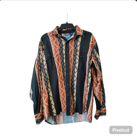 Wrangler Other - Wrangler Vintage Men's XL Western Black and Brown Patterned Shirt